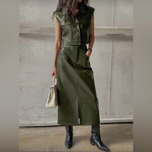 SOLD - Olive Green Two Piece Leather Set
